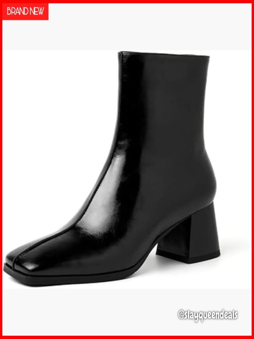 Genuine Leather Square Toe Chunky Heel Ankle Booties Side Zipper